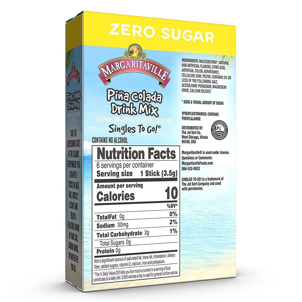 Margaritaville Singles To Go aqua Drink Mix - Margarita Flavored, Non-Alcoholic Powder Sticks (Pina Colada, Pack - 6)