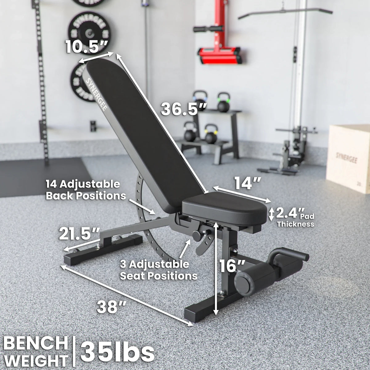 top-notch for Commercial, Garage and Home Gym.. Weight Bench for Dumbbell & Barbell Press Exercises & Workouts. Synergee Adjustable Incline Decline Workout Bench
