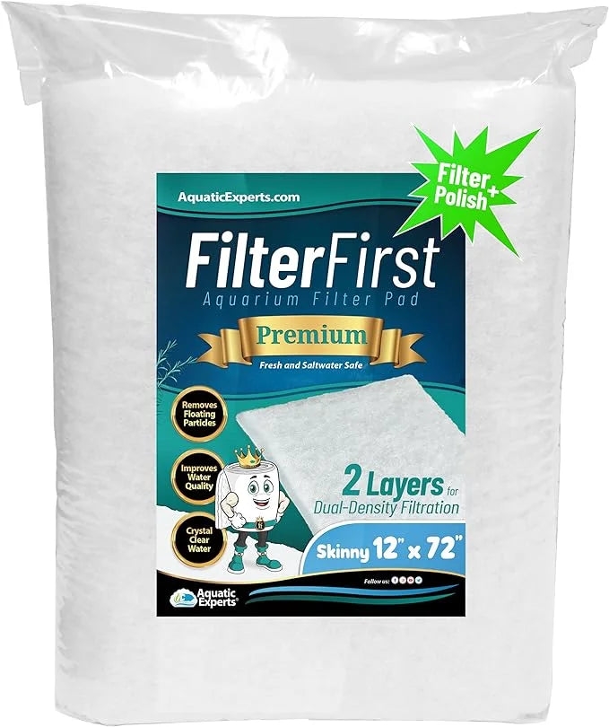 Aquatic Experts Aquarium Filter Pad, FilterFirst Aquarium Filter Media Roll for Crystal Clear liquid - Filter Floss for Fish Tank Filters, 12 by 72 by ⅜ Inch to ½ Inch Thick