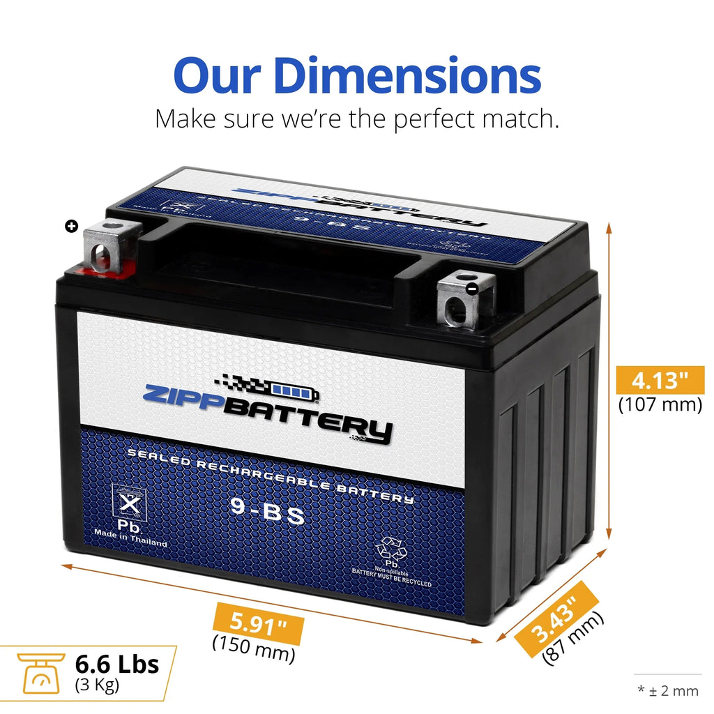Zipp Battery YTX9-BS (9-BS 12 Volt,8 Ah, 120 CCA) Motorcycle Battery for Suzuki 750cc Gsx-r750 1997