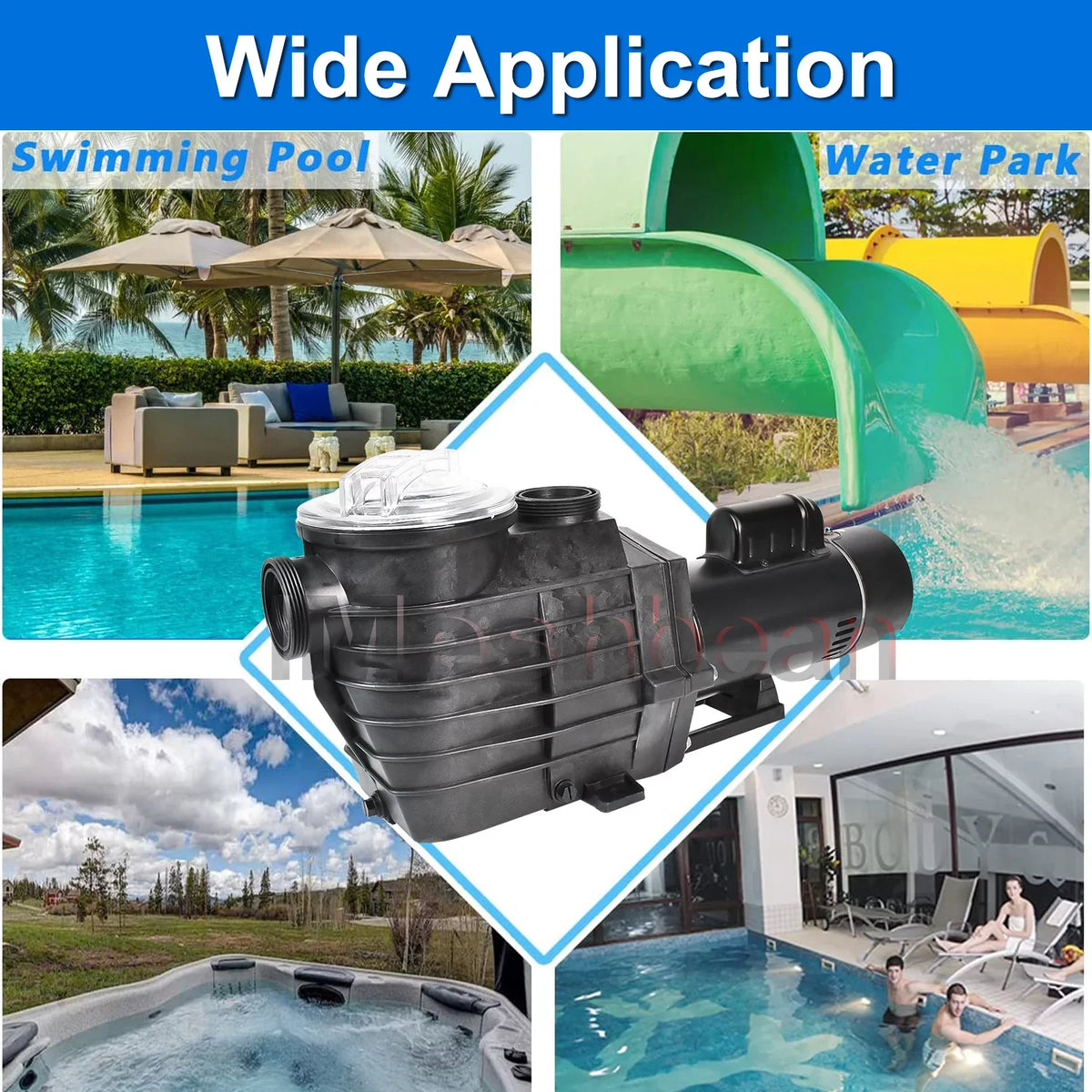 iMeshbean 2-Speed 2.5HP Motor Swimming Pool Pump, 230V 9000GPH/4140GPH, Above Ground Pool Pump In-ground Pool Pump, Head Max 98FT, w/ Strainer Basket& NPT Connectors