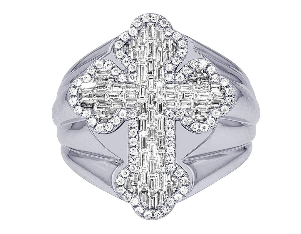 Baguette Cross 1.05 CT Diamond Pinky Ring Gold       25MM      S10