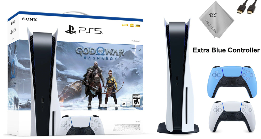TEC  PlayStation_PS5 Gaming Console (Disc Version) with God of War(GOW) Ragnarök Bundle Plus Extra Starlight Blue Controller - PlayStation - 5