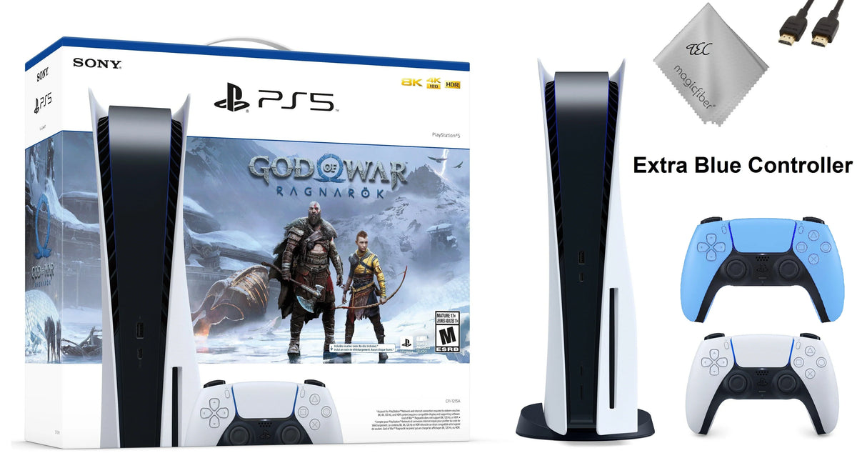 TEC  PlayStation_PS5 Gaming Console (Disc Version) with God of War(GOW) Ragnarök Bundle Plus Extra Starlight Blue Controller - PlayStation - 5