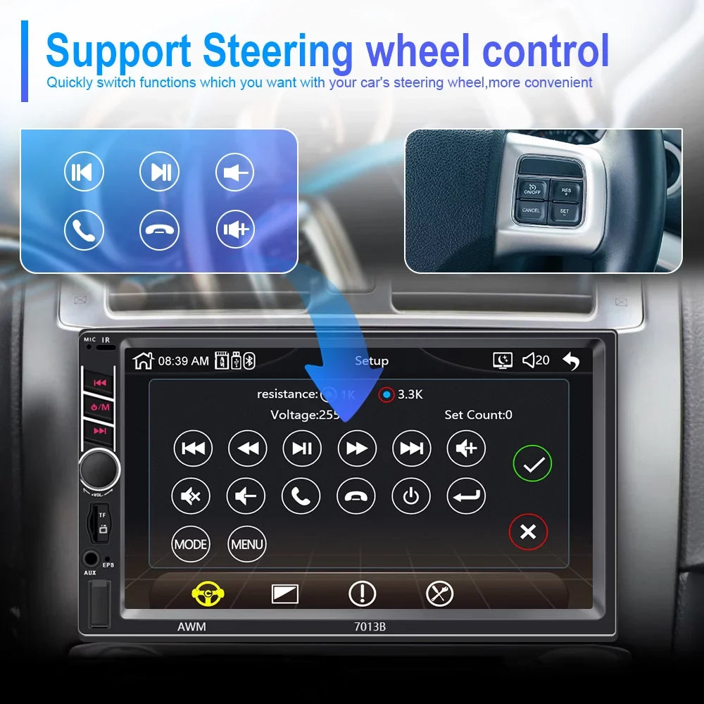Podofo 2 Din Car Stereo with  D-play 7 inch Touch Screen Car MP5 Player Car Radio Bluetooth USB with 4 LED Rear View Camera