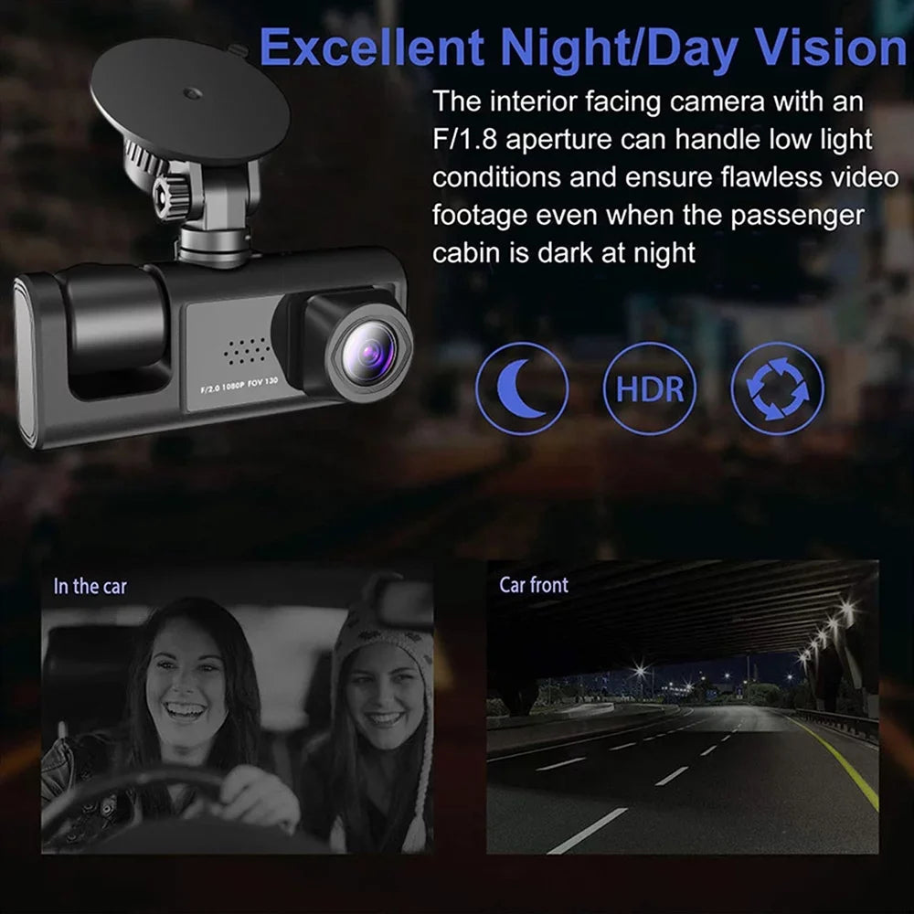 Kepeak 1080P HD Front/Rear/Inside Video Recorder Camera G-Sensor Car Dual Lens Dash Cam