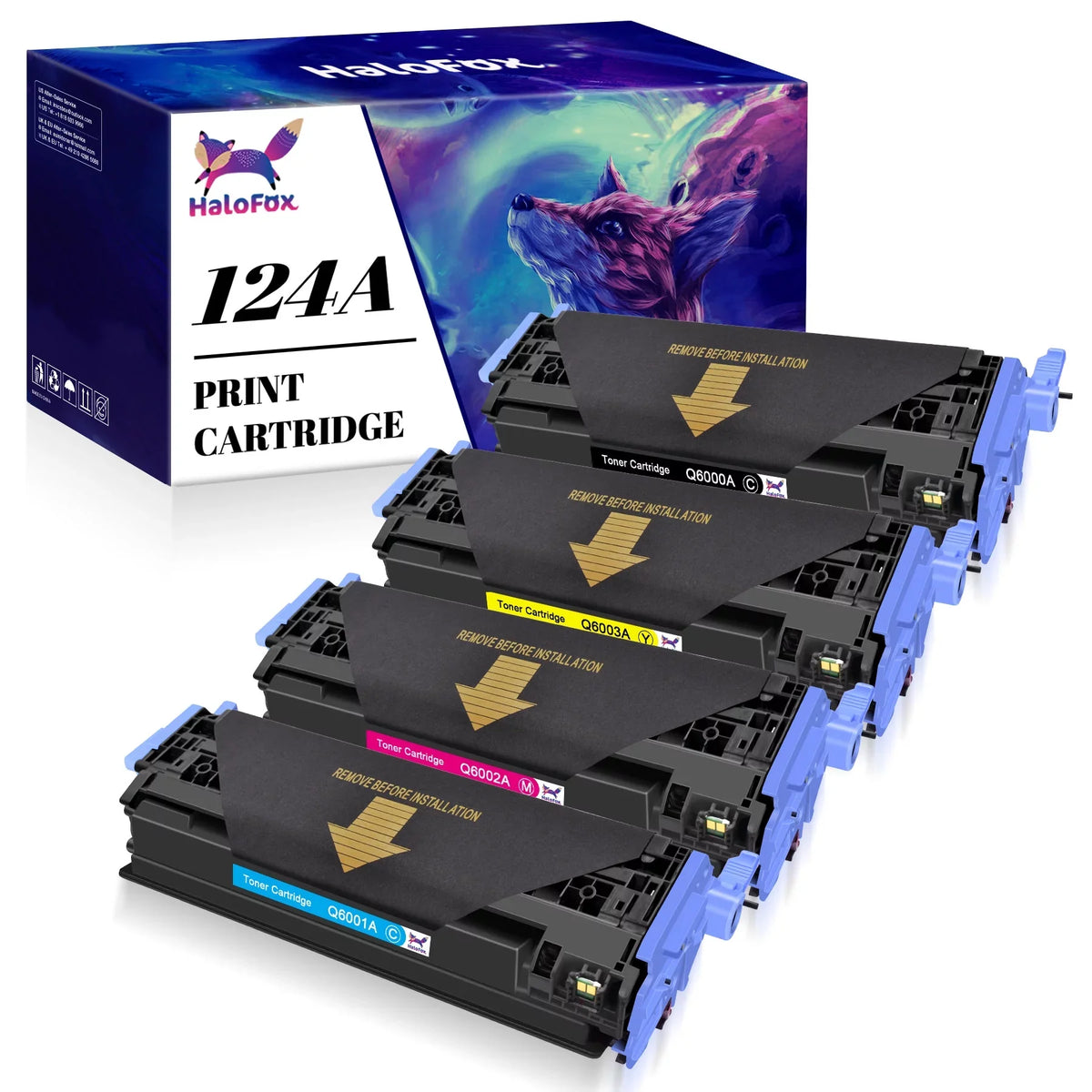 HaloFox suitable For 4 Pack High high-grade Toner Q6000A for  LaserJet 124A 1600 2600 2600n 2605 2605dtn Printer