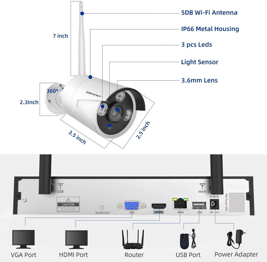 SMONET 3MP Wireless Security Camera System with Audio, 8Pcs 3MP Surveillance NVR Kits, 3TB Hard Drive,8CH 3MP Indoor Outdoor CCTV Cameras,P2P,Night Vision,AI Human Detection