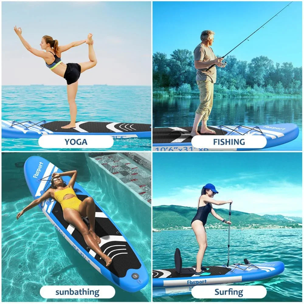 FBSPORT 11 Ft SUP Thickening Inflatable Stand Up Paddle Board w/Complete Accessories & Carry Bag, Surf Control, Non-Slip Deck, Standing ship Surfboard