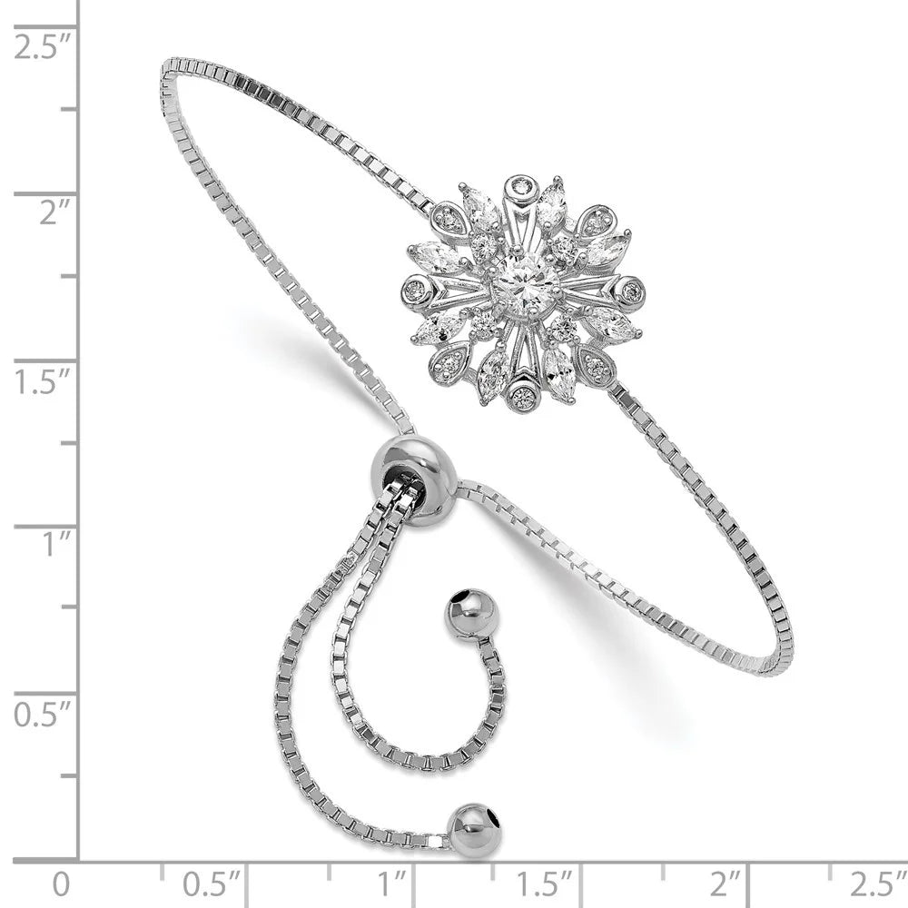Auriga 925 Sterling Silver Rhodium-plated Floral CZ Adjustable Bolo Bracelet for Women