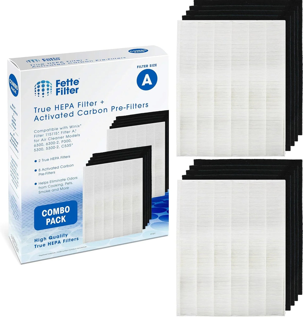 Fette Filter - 115115 Premium True HEPA H13 Filter matching with Winix Filter A 115115 Size 21 Plasma Wave Air Purifier AM90 P300 5300 5500 5300-2 6300-2 6300 C909 9800 C535 - Pack of 1 + 4