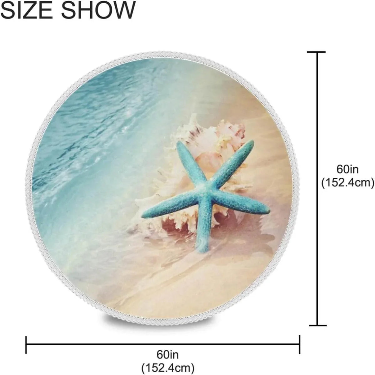 SKYSONIC Starfish Summer Beach Round Tablecloth 60inch Indoor Wrinkle Free, Sea Wave Conch Circular Lace Table wrap Washable for Kitchen Party BBQ Dining Decor
