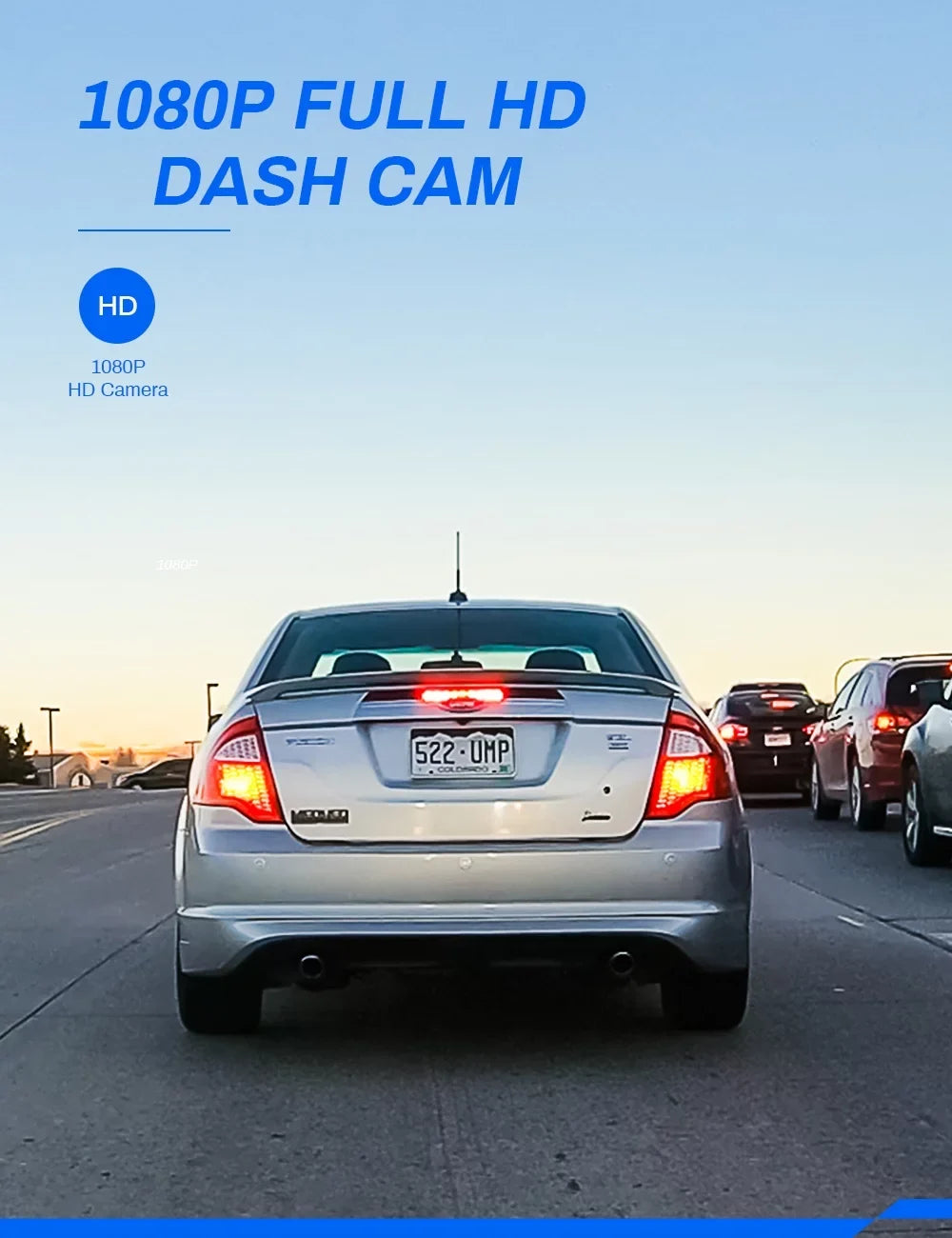 Dash Cam 1080P Full HD Front and Rear 3 Inch Car Cam 170°Wide Angle Screen, Black
