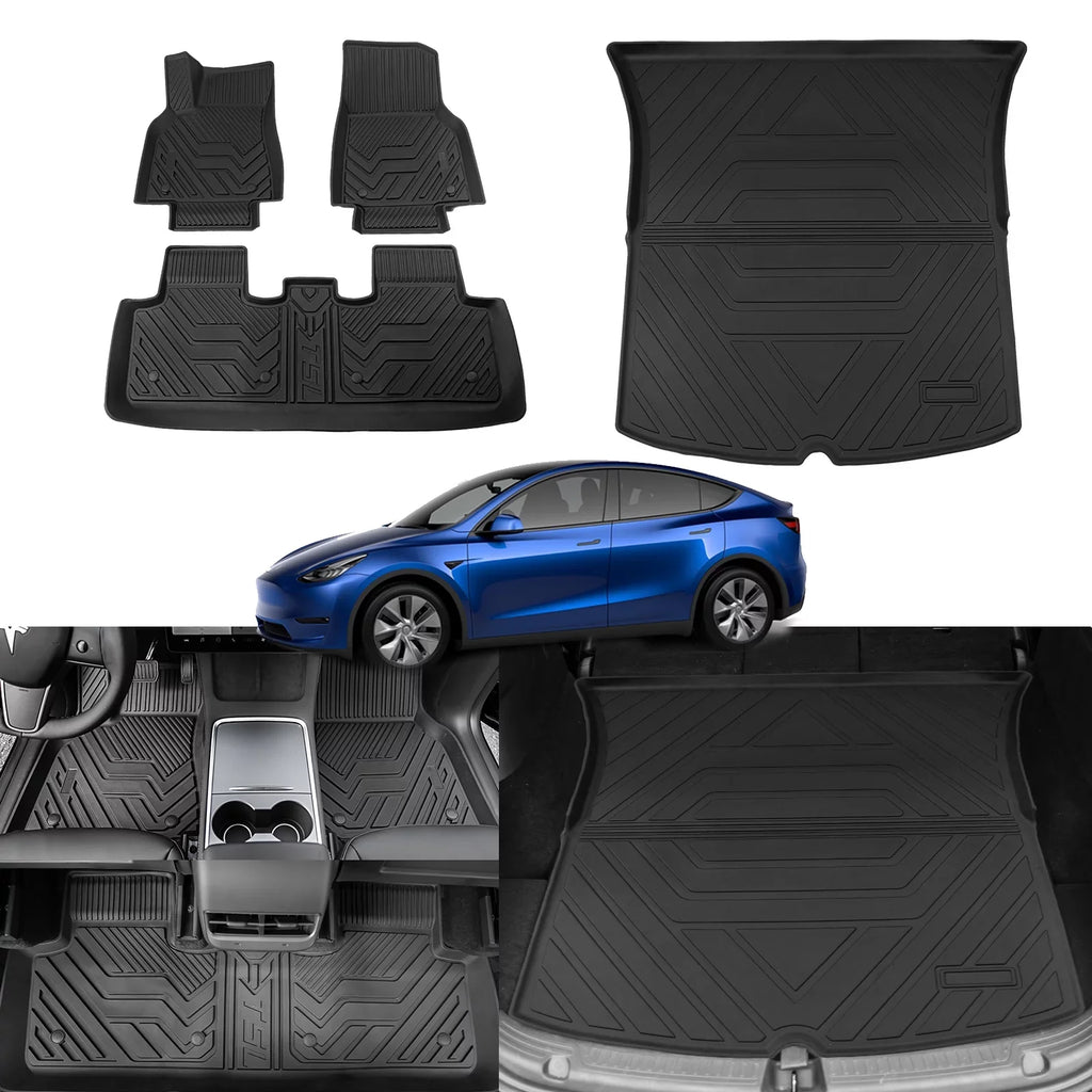 Fit 2020 2021 2022 2023 Tesla Model Y Floor Mats Trunk Mats All elements Cargo Liners for Tesla Model Y Accessories (Trunk Mats+Floor Mats)
