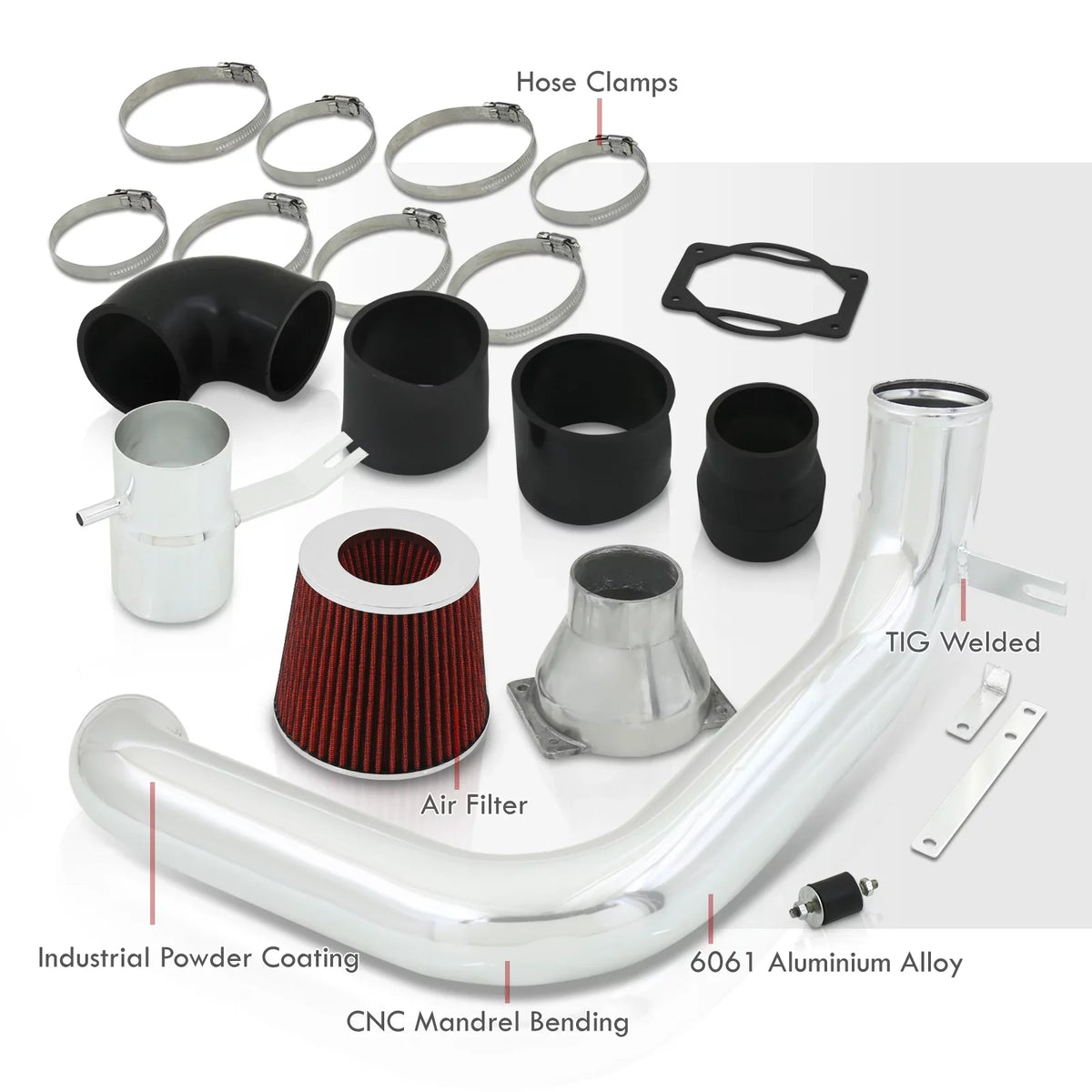 AJP Distributors Cold Air Intake CAI JDM Induction System Polish Aluminum Piping + Filter suitable/Replacement For Mitsubishi Lancer ES LS OZ 2.0L l4 Manual Trans M/T 2002 2003 2004 2005 02 03 04 05