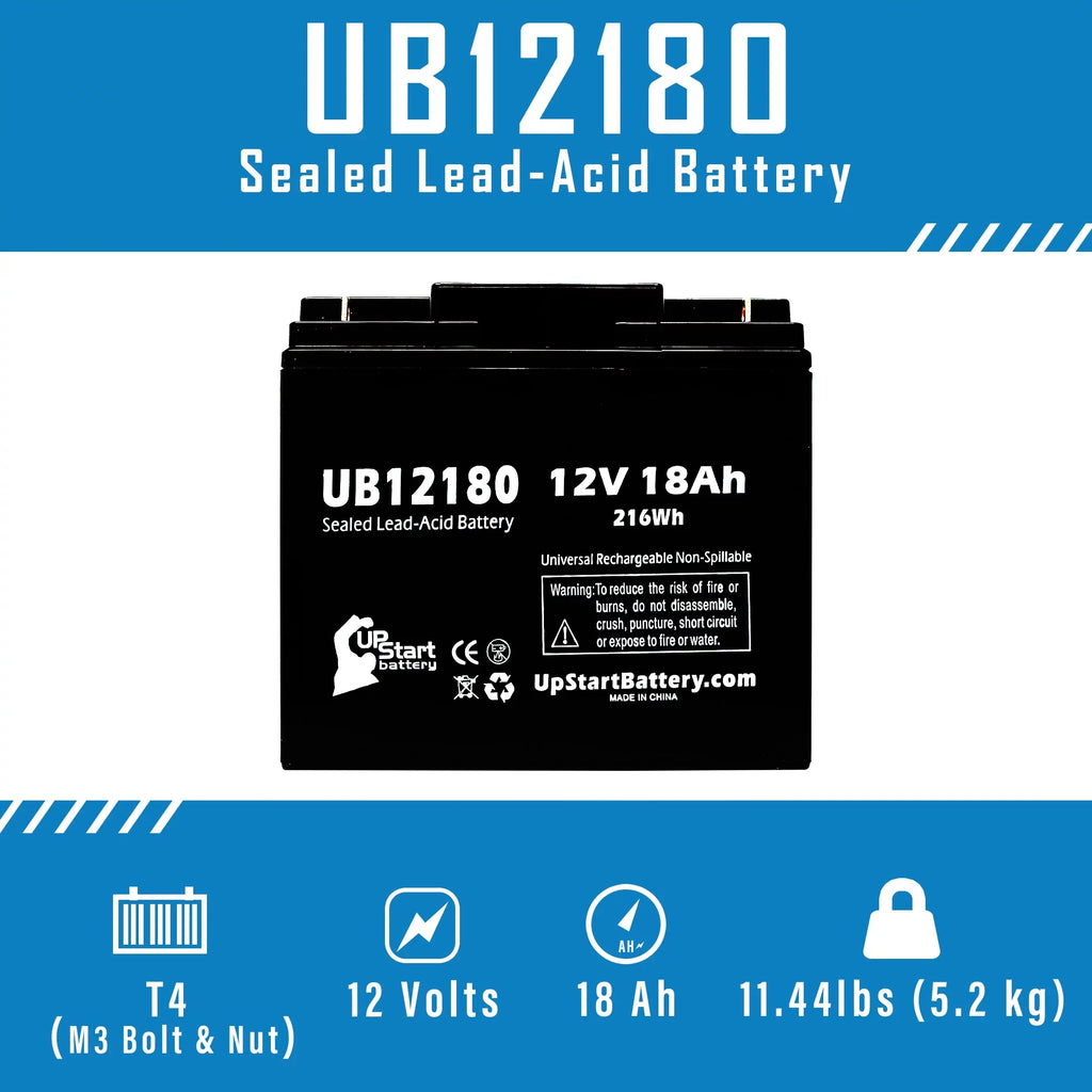 2x Pack - suitable General Power GPS3K12061 Battery - Replacement UB12180 Universal Sealed Lead Acid Battery (12V, 18Ah, 18000mAh, T4 Terminal, AGM, SLA)