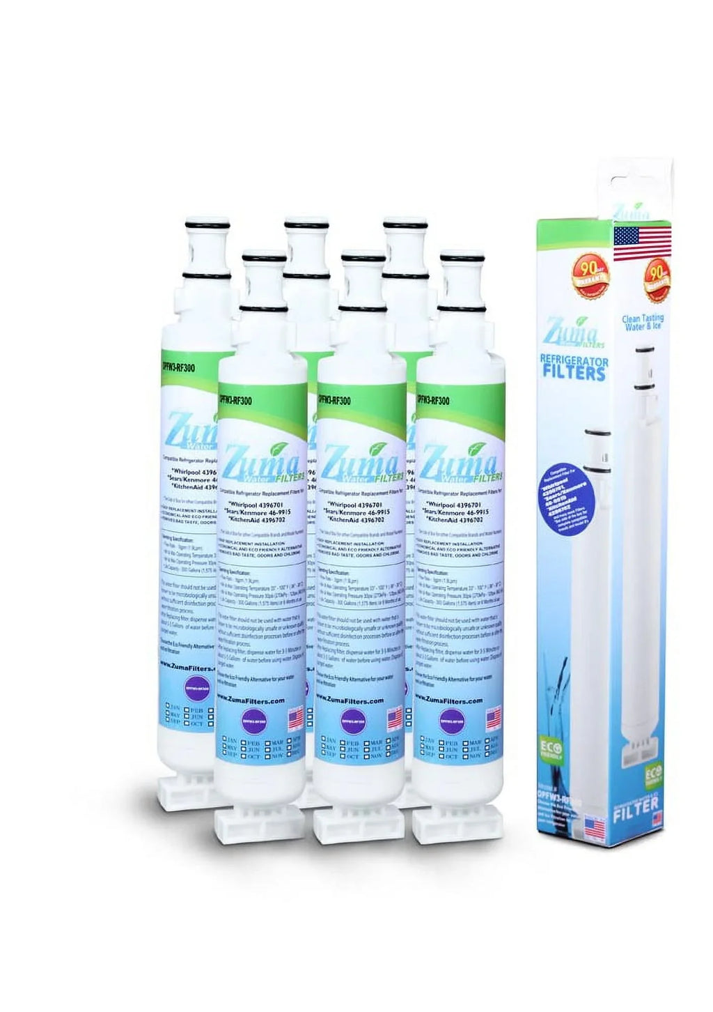 ZUMA Brand , aqua and Ice Filter , Model # OPFW3-RF300 , matching with Whirlpool® RWF1021 - 6 Pack - Made in U.S.A.