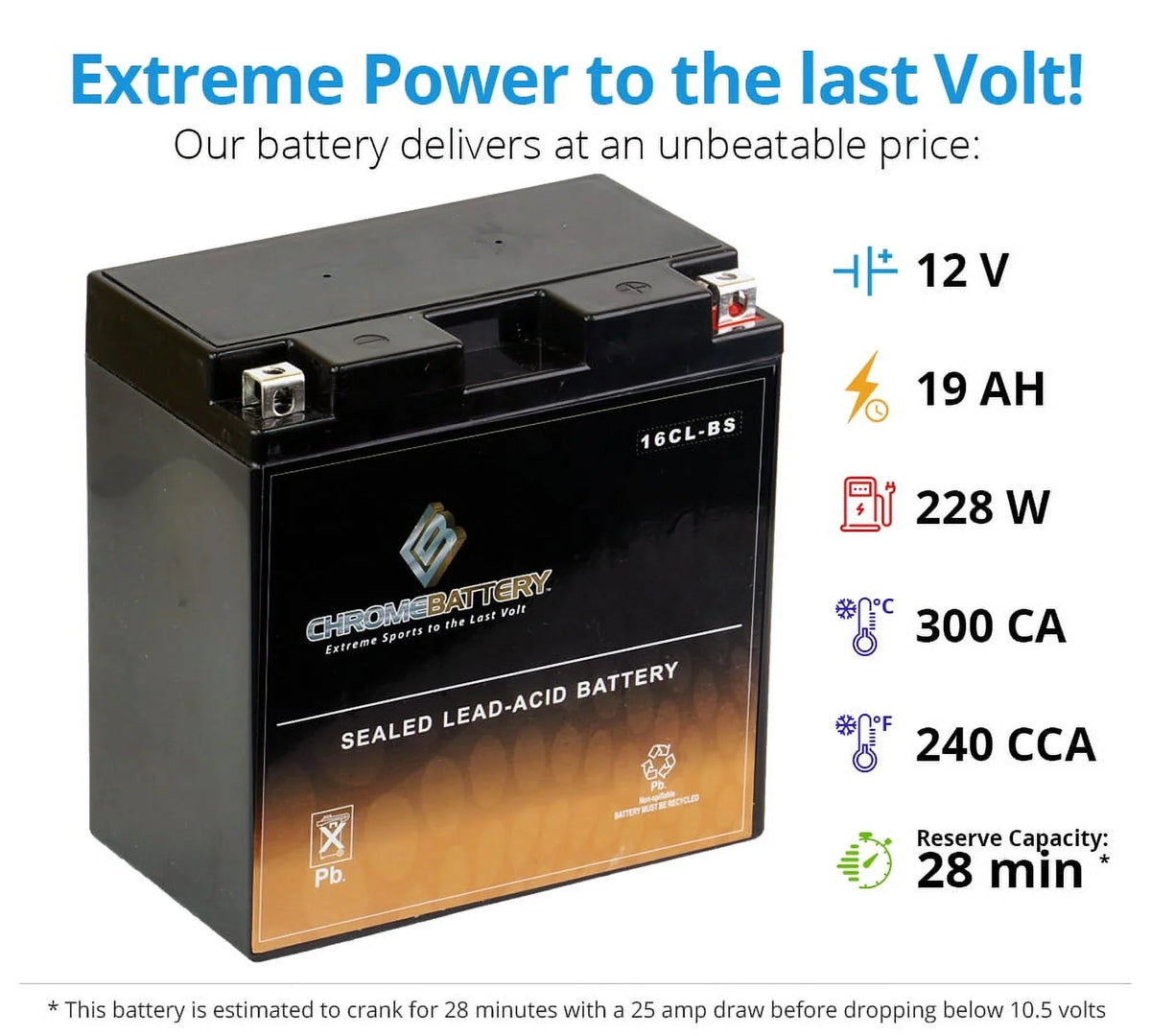 Chrome Battery Yb16cl-bs Jet Ski Battery for Kawasaki Js440 440cc 87-'92