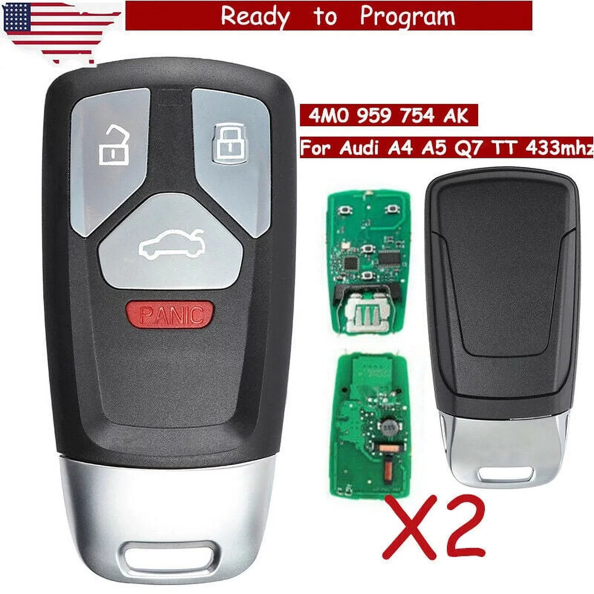 Keyecu 2 Pieces Replacement Smart Remote Key Fob 434MHz for Audi A4 A5 TT Quattro Q7 SQ5 2016 2017 2018 2019 4M0 959 754 AK / AQ / AF, 4M0959754
