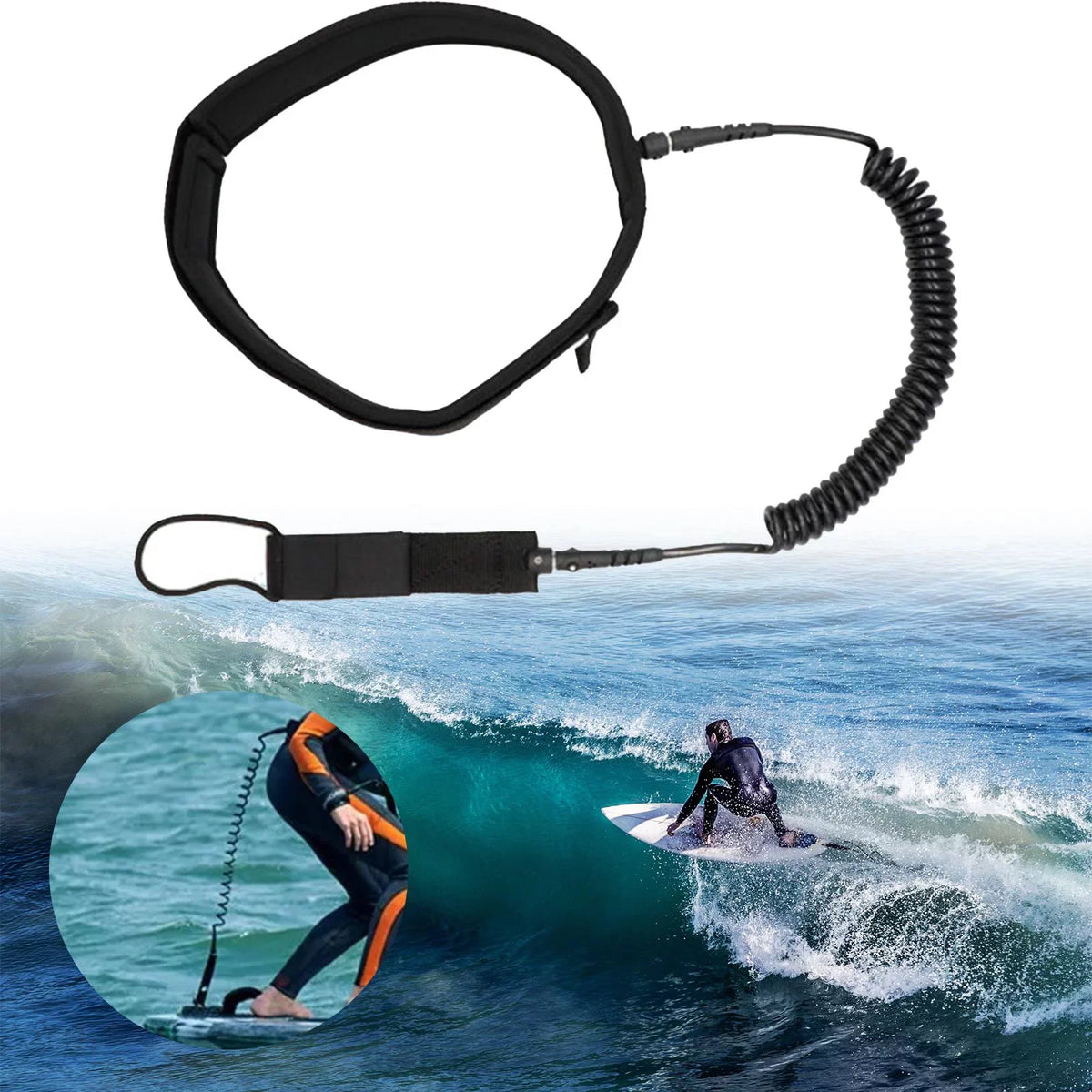 Surfboard Leash Coiled Surfing Leash Paddle Board Waist Belt Surf Leash for aqua Sports Stand up Paddleboard, Shortboard, Skimboard, Longboard 10FT