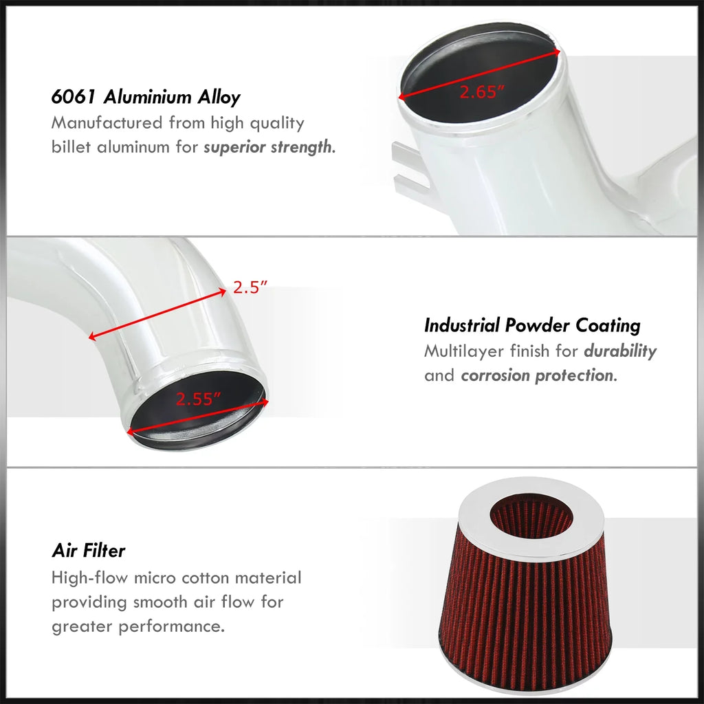 AJP Distributors Cold Air Intake CAI JDM Induction System Polish Aluminum Piping + Filter suitable/Replacement For Mitsubishi Lancer ES LS OZ 2.0L l4 Manual Trans M/T 2002 2003 2004 2005 02 03 04 05