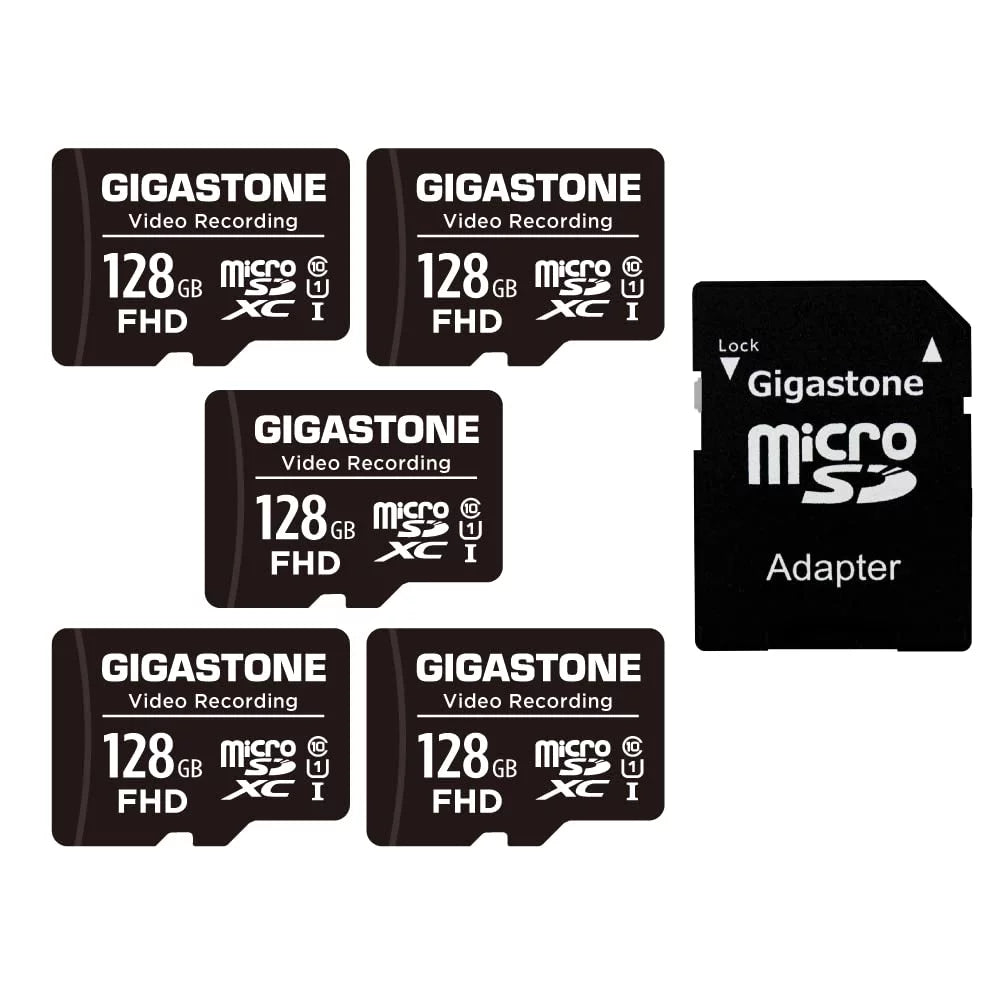 Gigastone 128GB 5-Pack Micro SD Card, 4K Video Pro, GoPro, Surveillance, Security Camera, Action Camera, Drone, 85MB/s MicoSDXC Memory Card UHS-I Class 10, with Adapter-GS-MSD-128-V-5PK-B