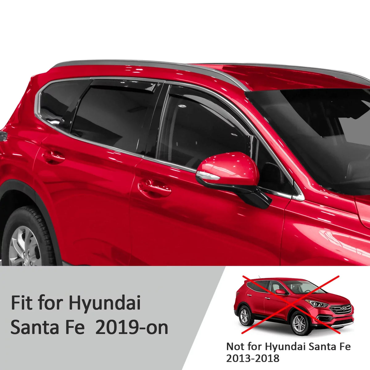 Voron Glass in-Channel Extra Durable Rain Guards for Hyundai Santa Fe 2019-2024, Window Deflectors, Vent Window Visors, 4 Pieces - 200473