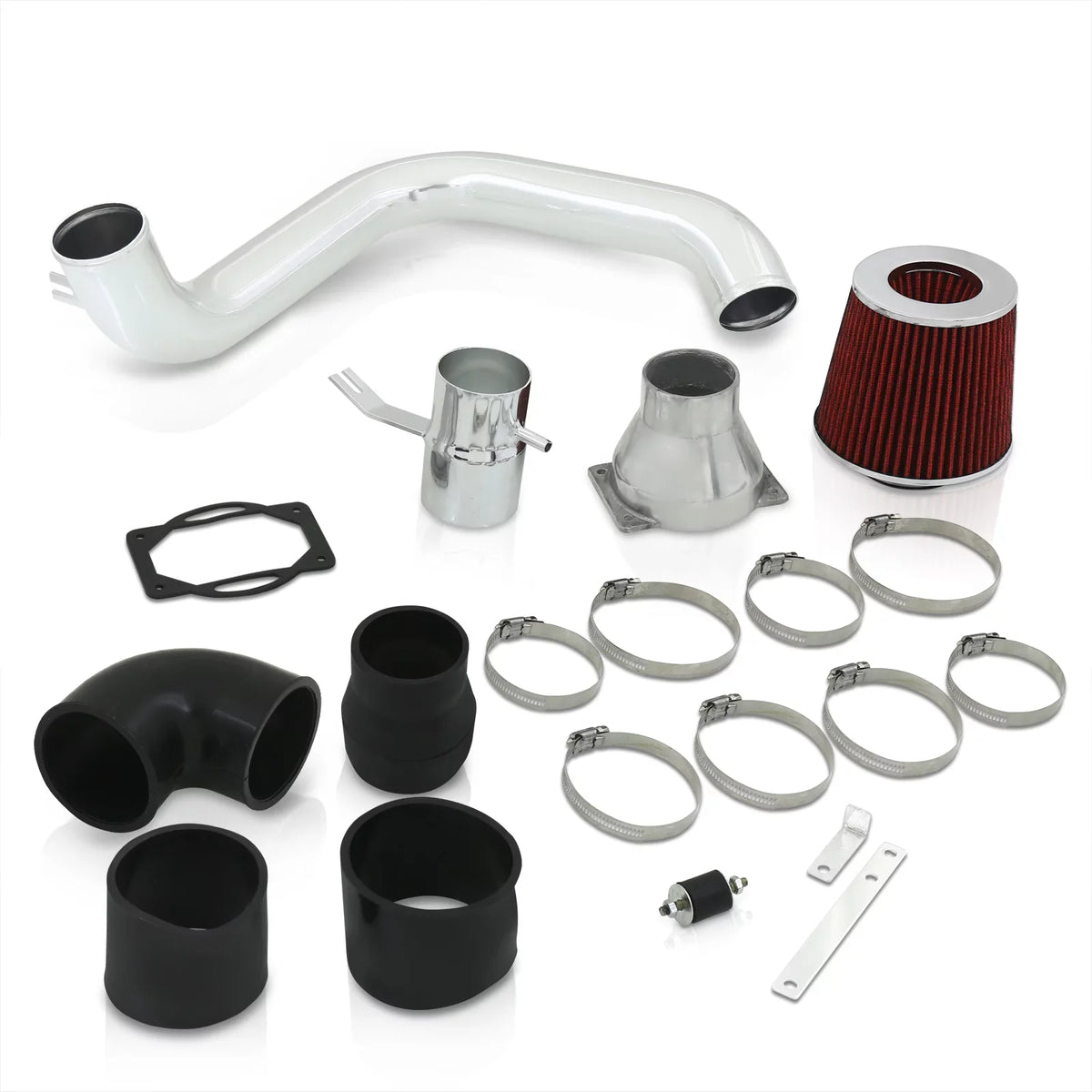 AJP Distributors Cold Air Intake CAI JDM Induction System Polish Aluminum Piping + Filter suitable/Replacement For Mitsubishi Lancer ES LS OZ 2.0L l4 Manual Trans M/T 2002 2003 2004 2005 02 03 04 05