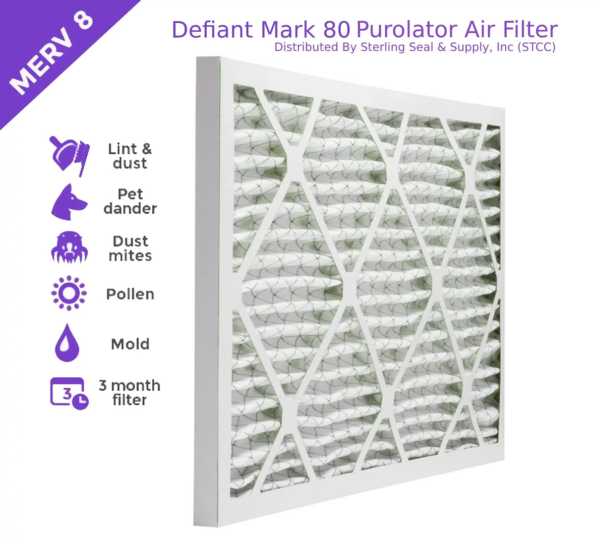 18x25x1, Purolator DMK80 Extended Surface Pleated Air Filter, Mechanical MERV 8, (6 Pack)