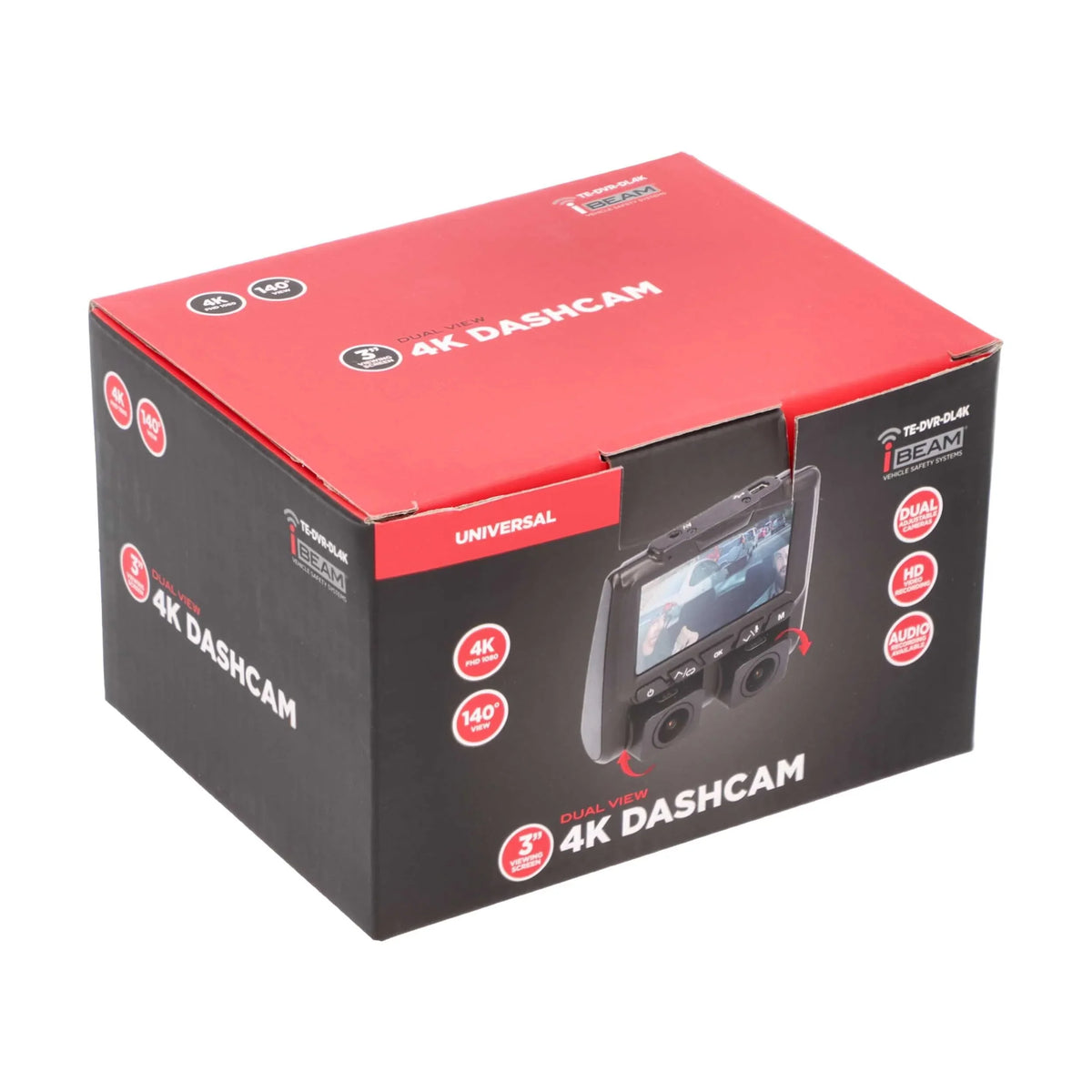 iBeam TE-DVR-DL4K 4K Dual-View Dash Camera w/ DVR & 3" Built-in Viewing Screen