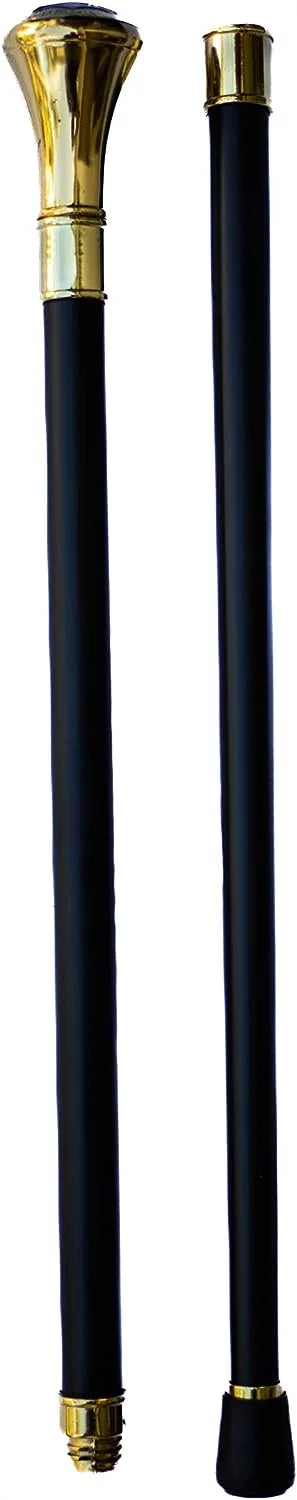 Walking Cane 37" High Masonic Cane with Alloy Metal Ball Shaped Handle, 2-Tone Compass & Square Logo Embossed On Top of The Handle, 2 Piece Dividable Shaft, Rubber Tip at Base