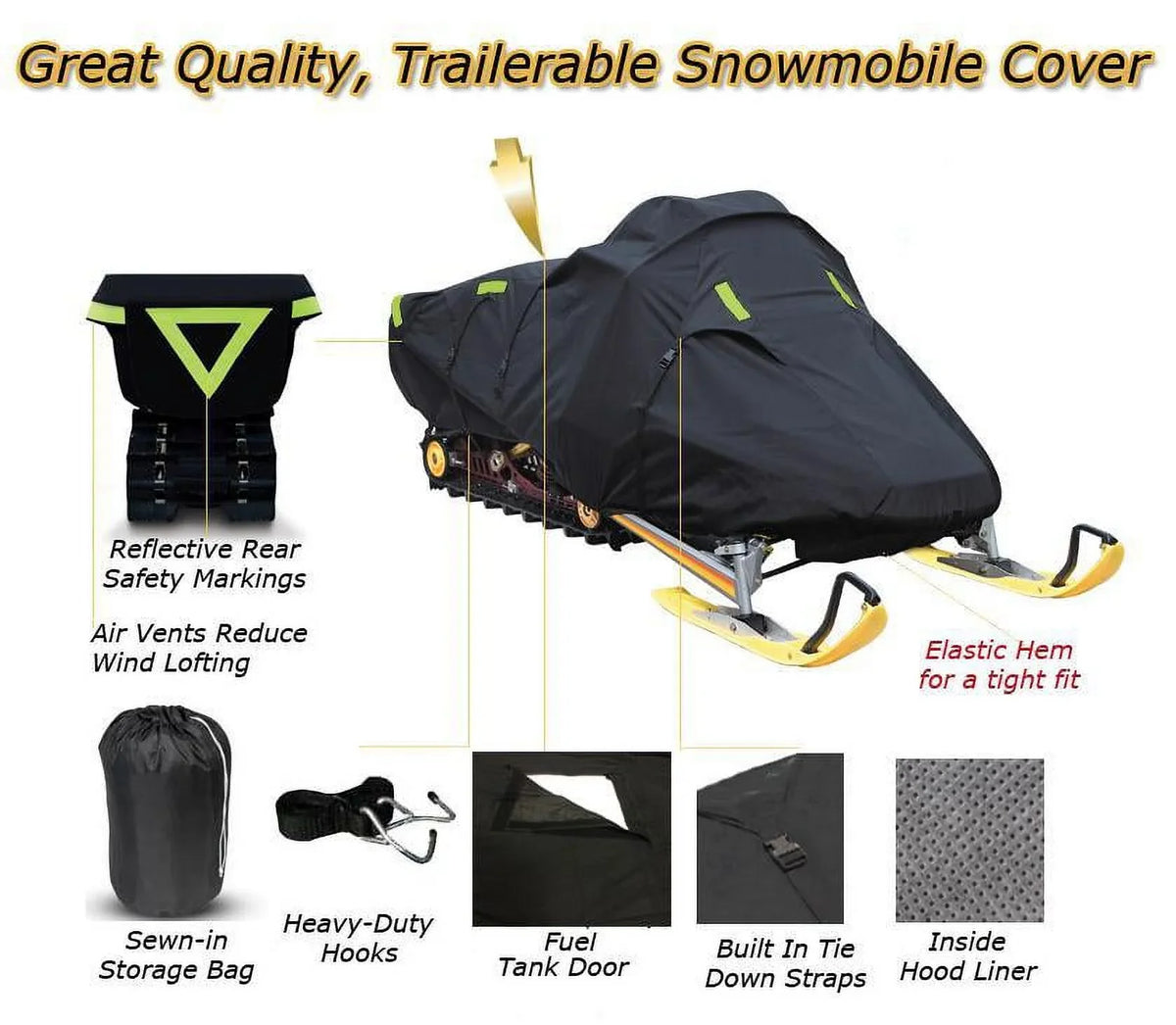 Snow protector appropriate for 2005-2007 Ski Doo Bombardier snowmobile model GSX FAN 550, Trailerable 600 Denier Snow Machine Sled Gear