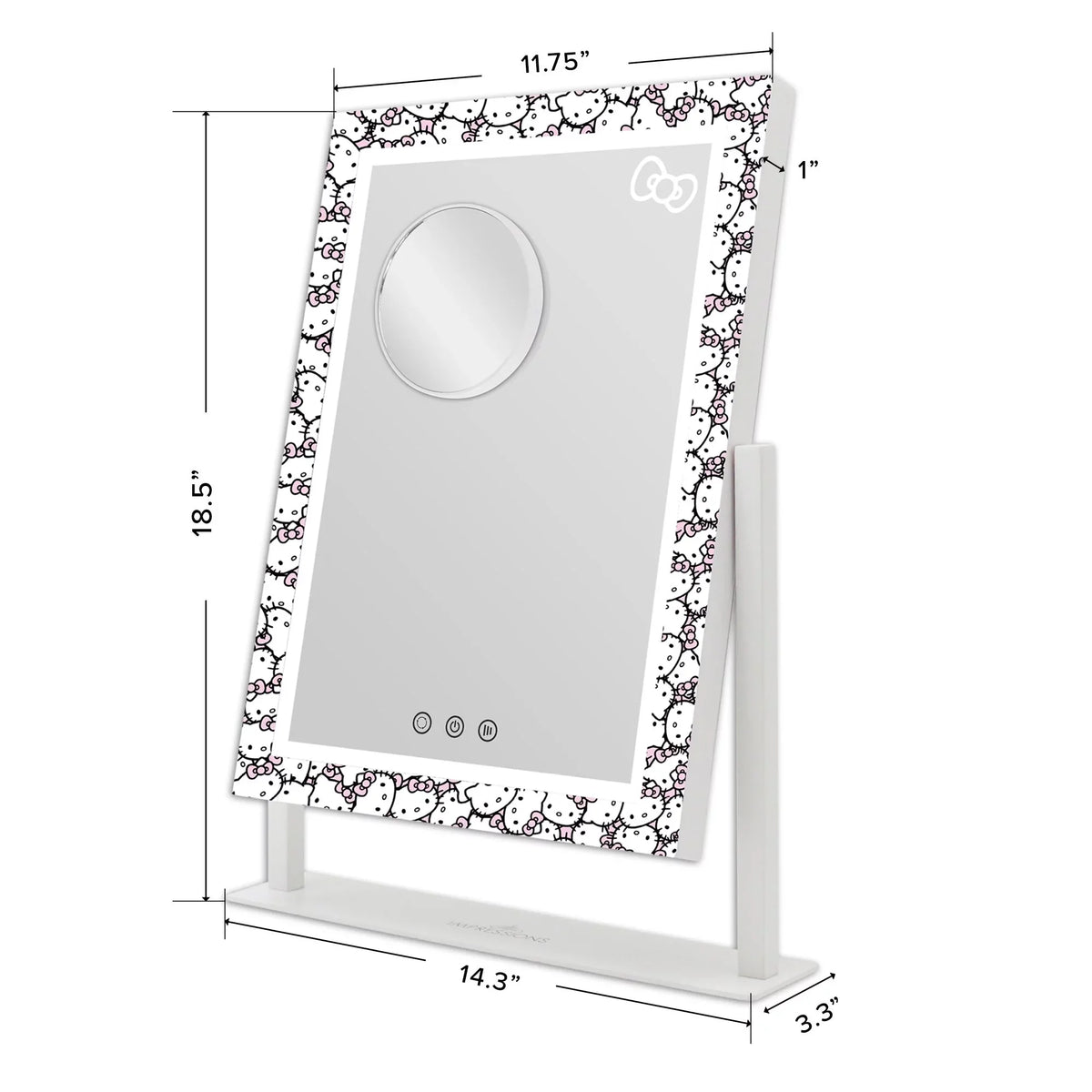 Impressions Vanity Hello Kitty Cute Tri Tone LED Makeup Mirror, Lighted Vanity Mirror with Lights and 3X Magnification, 360 Degree Swivel Mirror with Touch and Iron premium Frame (White)