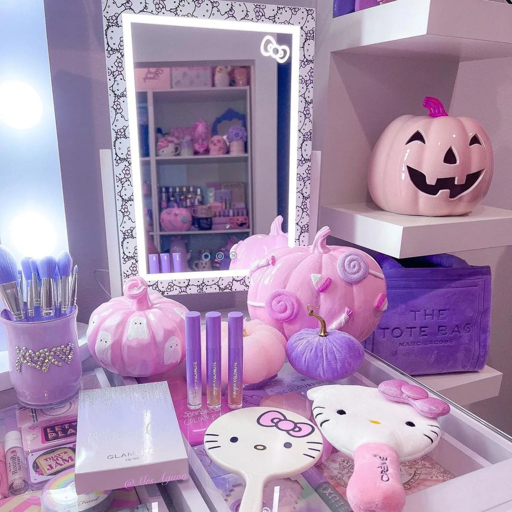 Impressions Vanity Hello Kitty Cute Tri Tone LED Makeup Mirror, Lighted Vanity Mirror with Lights and 3X Magnification, 360 Degree Swivel Mirror with Touch and Iron premium Frame (White)