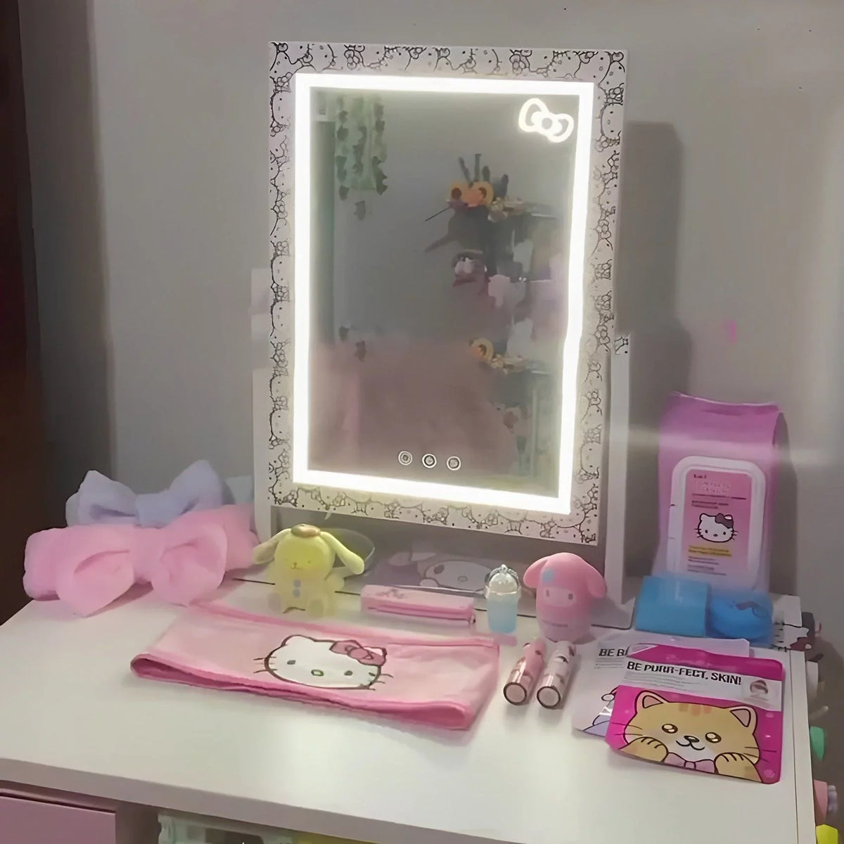 Impressions Vanity Hello Kitty Cute Tri Tone LED Makeup Mirror, Lighted Vanity Mirror with Lights and 3X Magnification, 360 Degree Swivel Mirror with Touch and Iron premium Frame (White)
