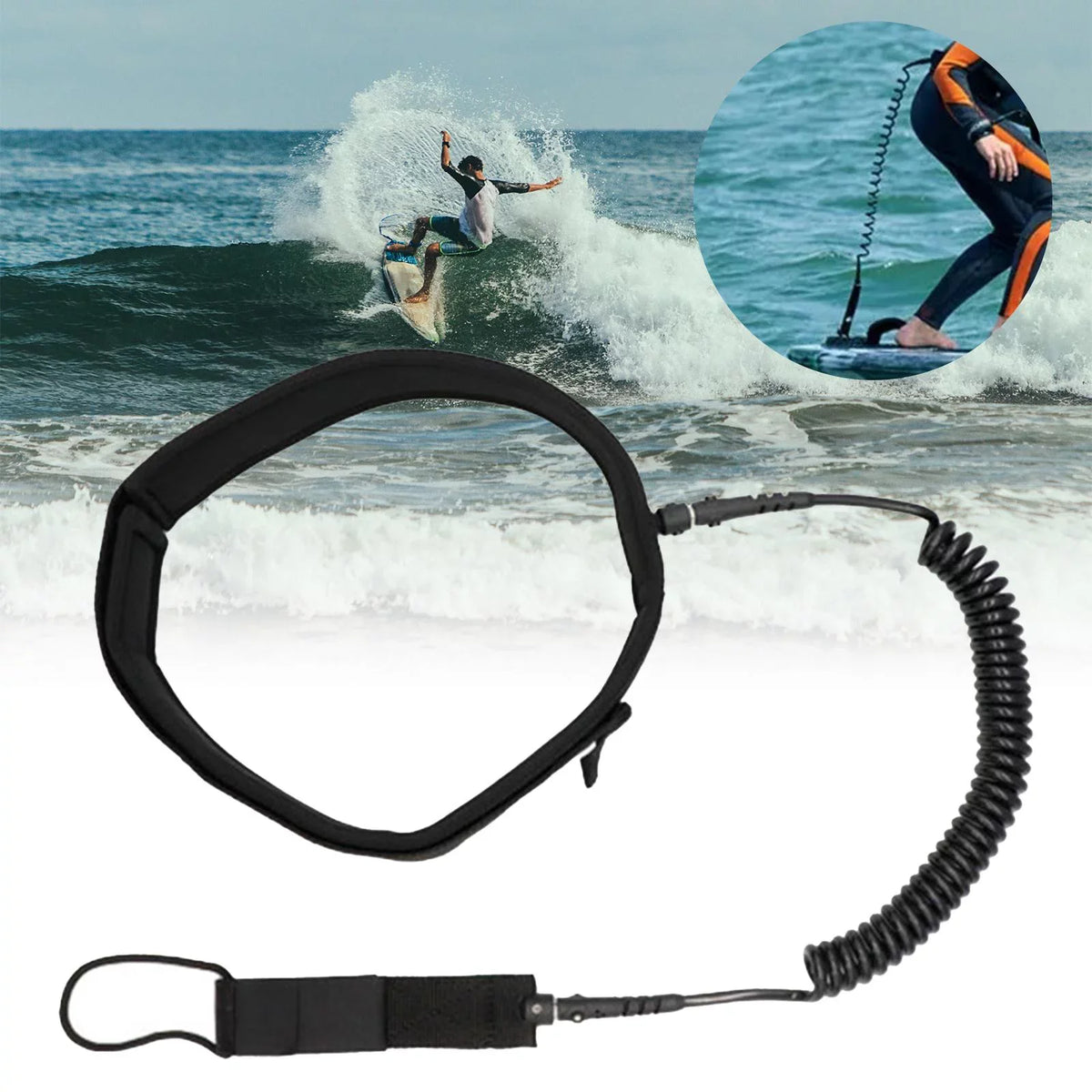 Surfboard Leash Coiled Surfing Leash Paddle Board Waist Belt Surf Leash for aqua Sports Stand up Paddleboard, Shortboard, Skimboard, Longboard 10FT