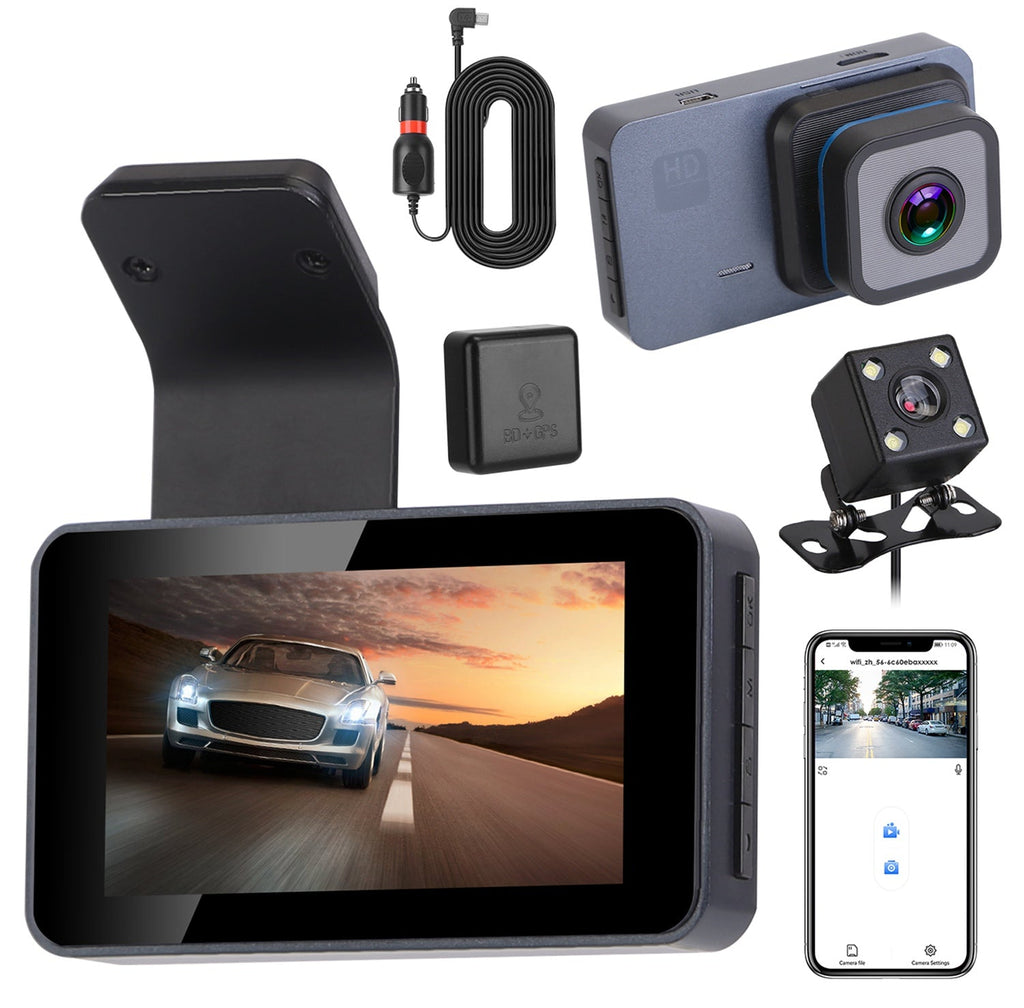 1080P Dual Lens Dash Cam, iMounTEK Universal Vehicle Driving Recorder, Car DVR with WiFi GPS G-Sensor APP Control Motion Detection Parking Monitor Night Vision