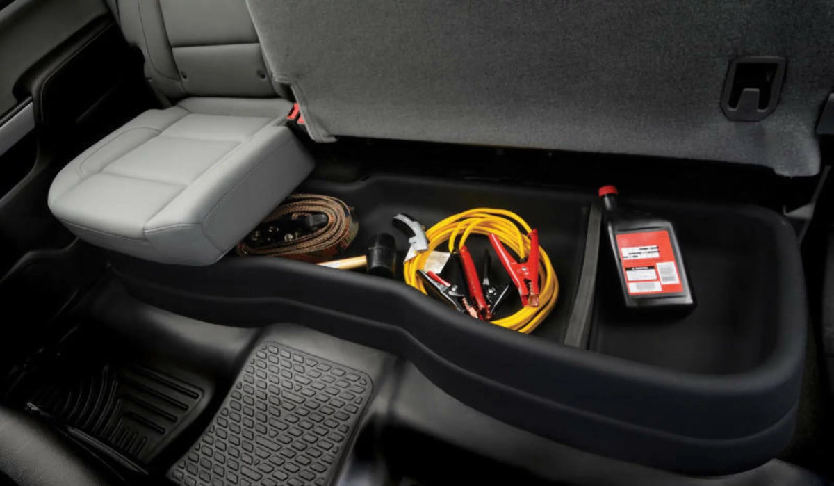 Husky by RealTruck - 9511 appropriate with 2014-19  Tundra Double Cab Gearbox Under Seat Storage Box Black