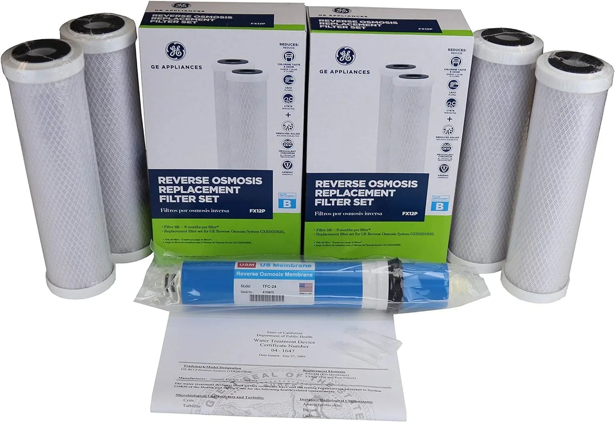 2 Of nuine FX12P Replacement Filters + USM TFC-24 RO Membrane Similar To FX12M Special Combo Deal For GXRM10RBL RO Systems