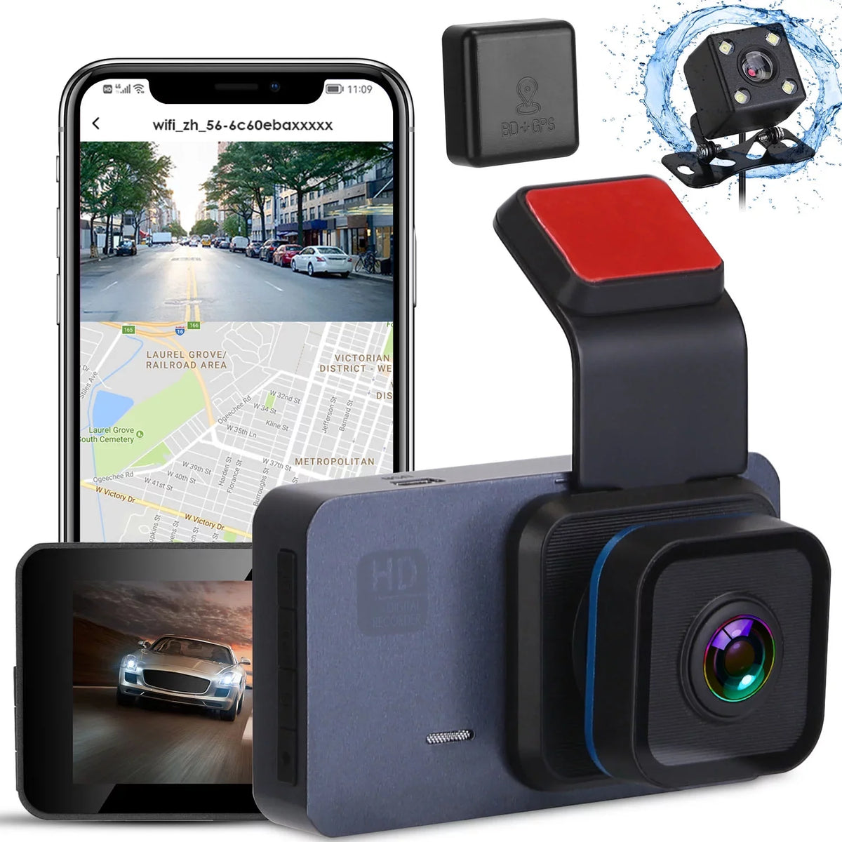 1080P Dual Lens Dash Cam, iMounTEK Universal Vehicle Driving Recorder, Car DVR with WiFi GPS G-Sensor APP Control Motion Detection Parking Monitor Night Vision