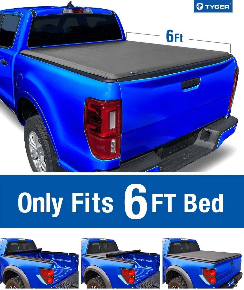 Tyger Auto T3 Soft Tri-fold Truck Bed Tonneau shield appropriate with 2019-2023  Ranger | 6' Bed | TG-BC3F1067 | Vinyl