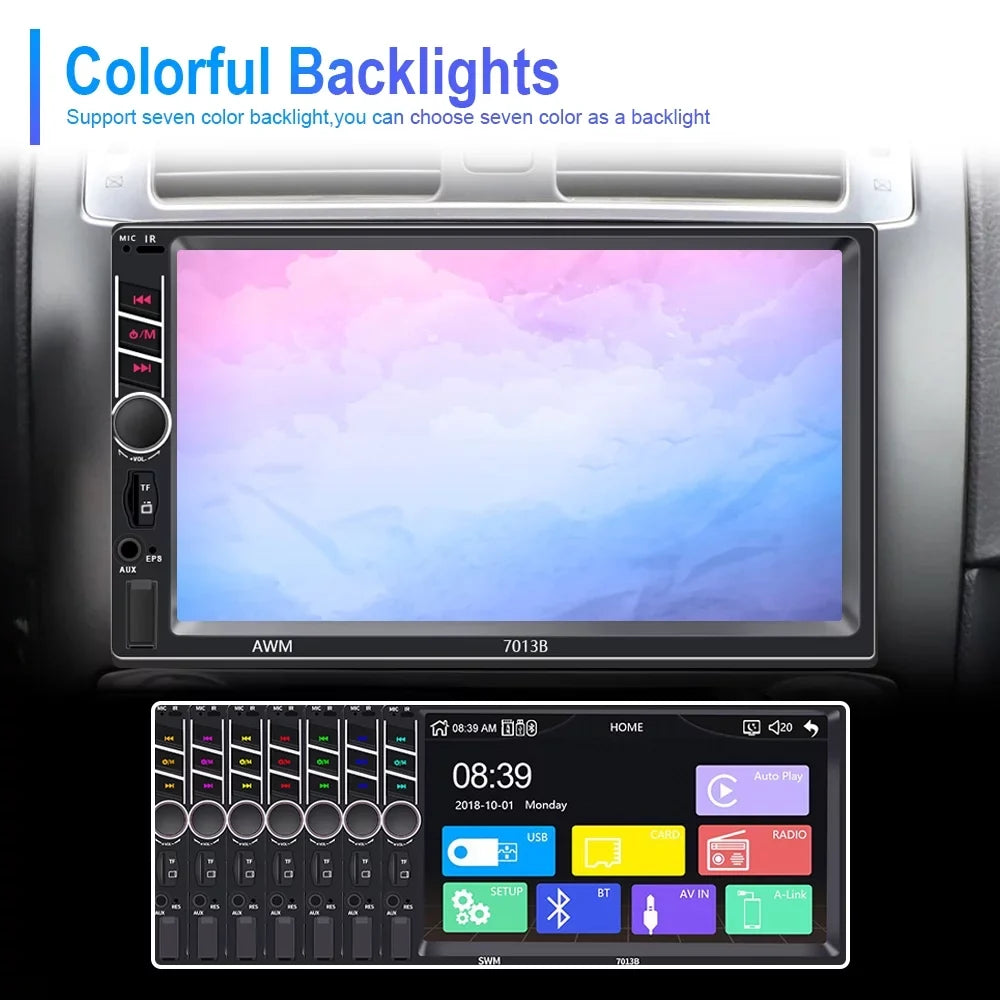 Podofo 2 Din Car Stereo with  D-play 7 inch Touch Screen Car MP5 Player Car Radio Bluetooth USB with 4 LED Rear View Camera