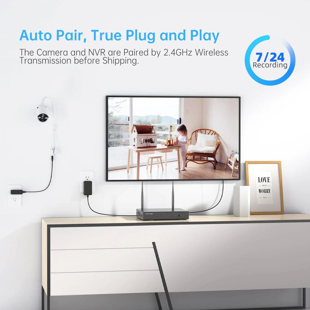 SMONET 3MP Wireless Security Camera System with Audio, 8Pcs 3MP Surveillance NVR Kits, 3TB Hard Drive,8CH 3MP Indoor Outdoor CCTV Cameras,P2P,Night Vision,AI Human Detection