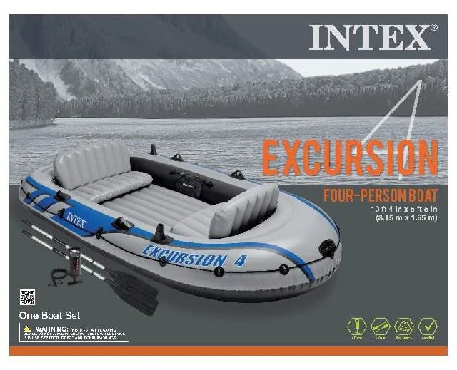 Intex Excursion 4 Person Inflatable Rafting and Fishing ship Set with 2 Oars (Refurbished)
