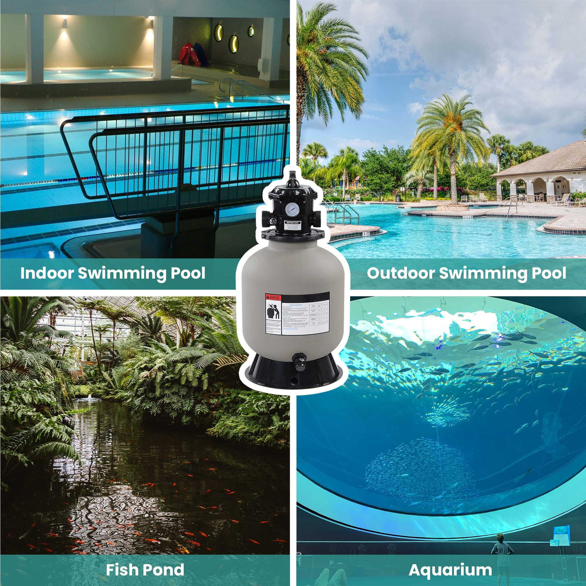 Yescom 16" Sand Filter System w/ 3/4HP Pump Above Ground Swimming Pool Pond 7-Way Valve