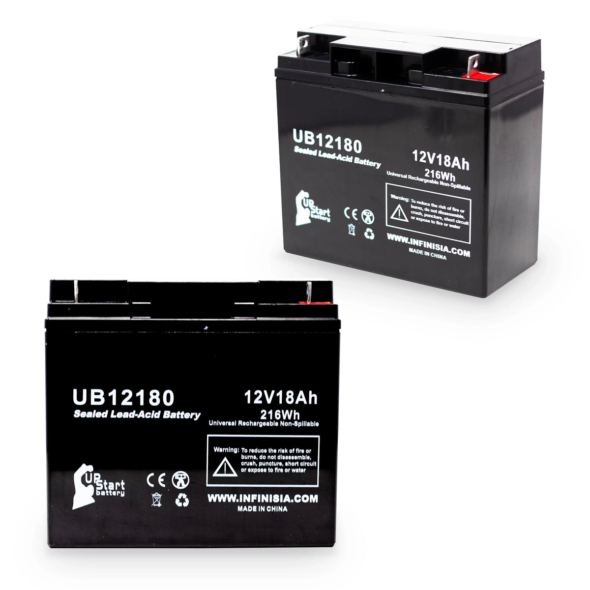 2x Pack - matching GS / Portalac PX12180 Battery - Replacement UB12180 Universal Sealed Lead Acid Battery (12V, 18Ah, 18000mAh, T4 Terminal, AGM, SLA)