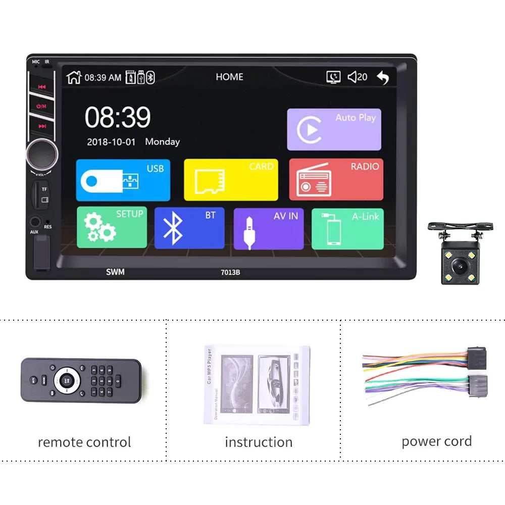 Podofo 2 Din Car Stereo with  D-play 7 inch Touch Screen Car MP5 Player Car Radio Bluetooth USB with 4 LED Rear View Camera