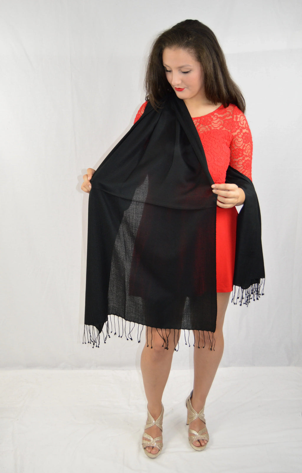 Fancy Shawl/Sheer Shawl/Summer Shawl/liquid Pashmina Shawl/Light weight Shawl/Evening Shawl/Pashmina Shawl/Scarf/Scarves (Black Regular Shawl)