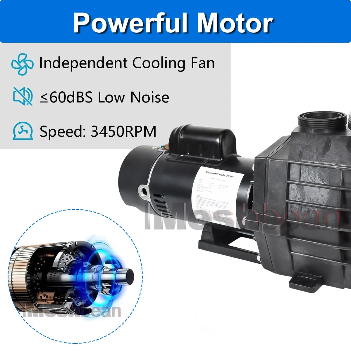iMeshbean 2-Speed 2.5HP Motor Swimming Pool Pump, 230V 9000GPH/4140GPH, Above Ground Pool Pump In-ground Pool Pump, Head Max 98FT, w/ Strainer Basket& NPT Connectors