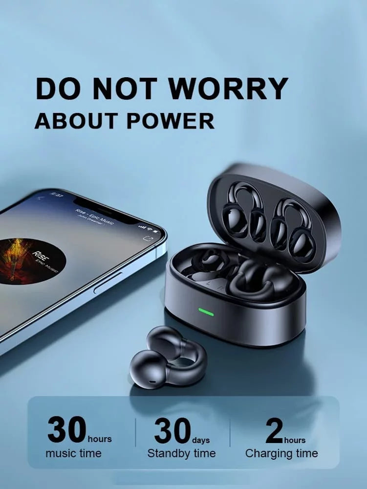 Wireless Ear-Clip TWS Earphones for  Galaxy Z Fold5/Flip5 Phones - Bluetooth Earbuds Bone Conduction Headphones True Stereo Charging Case Hands-free D9G matching With Galaxy Z Fold5/Flip5